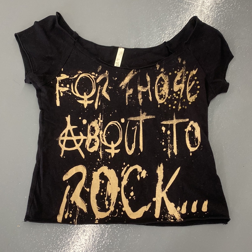 AC/DC for those about to rock studded concert tee cropped black medium